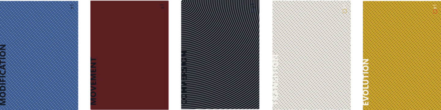 Minimalist kinetic halftone abstract artwork featuring dynamic motion, visual transformation, transition effects, linear gradients, and geometric distortion patterns, modern vector poster collection