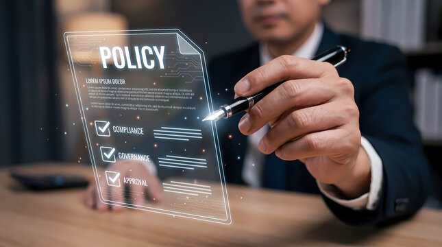 Insurance policy management. Business compliance documentation. Corporate risk protection. Modern financial illustration