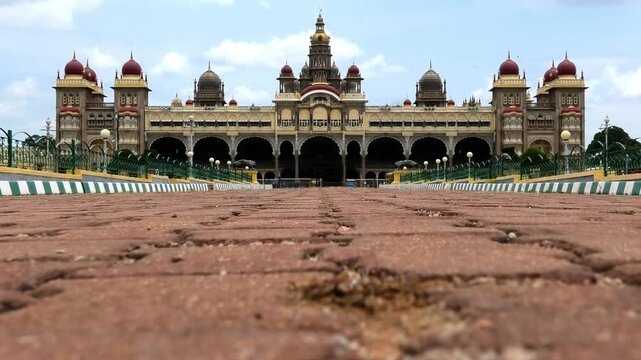 The panoramic front view of the Mysore Palace (Amba Vilas Palace), Karnataka, India