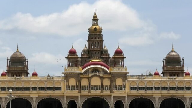 The front top portion of Mysore Palace (Amba Vilas Palace), Karnataka, India