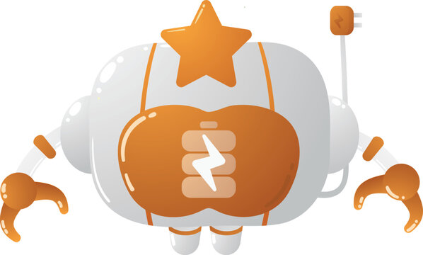 Cute robot with star and battery symbol