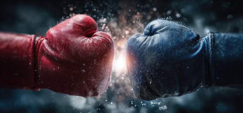 Two gloved fists clashing, with an explosion effect in the middle against a dark, moody background