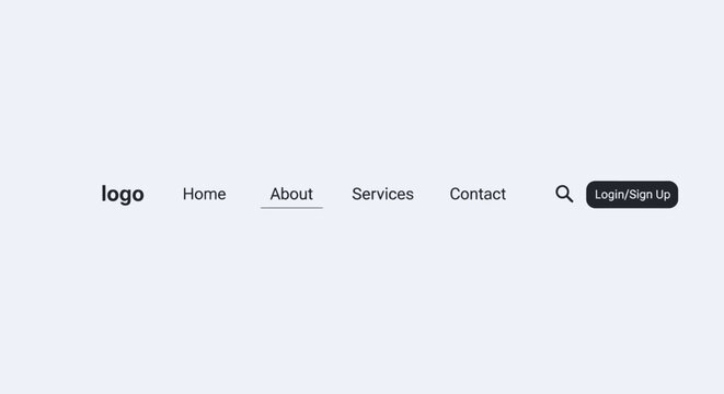 Minimalist website navigation bar with search and login.