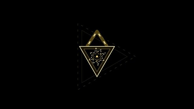 Minimalist Golden Vault Triangular Pyramid Padlock Matrix Security Outline Animation