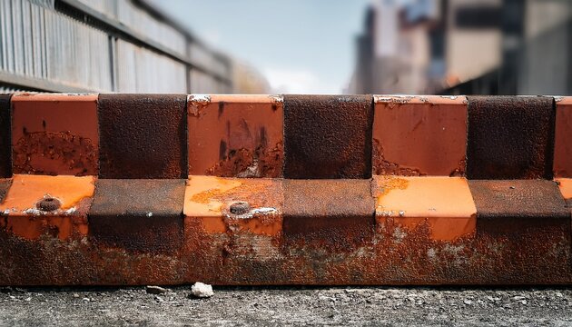 close up of a rusting concrete barrier showing industrial decay and urban neglect capturing the effects of time and weather