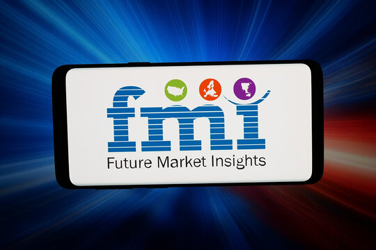 Stuttgart, Germany - 07-20-2026: In this photo illustration, the logo of US company Future Market Insights Inc. (FMI) is displayed on a smartphone in front of abstract background on computer screen.