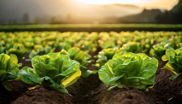 vibrant green lettuce growing in rows showcasing the beauty of fresh produce in a fertile field