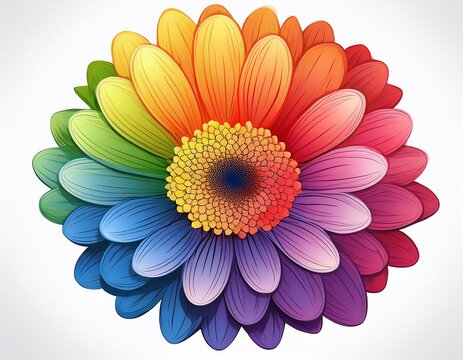 colorful gerbera daisy featuring rainbow hues daisy with rainbow colored petals on white background