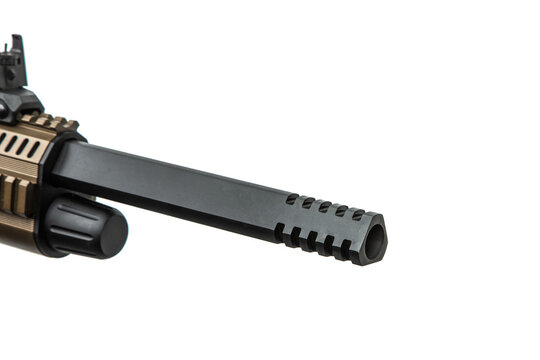 Close up of shotgun muzzle brake