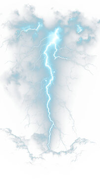A vertical, glowing lightning strike against a stormy sky background