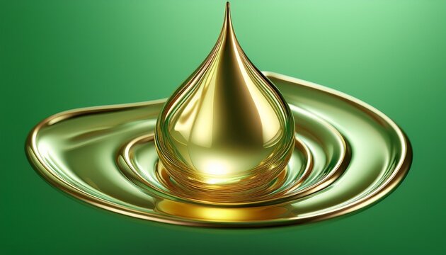 golden droplet of liquid pearl on soft green background