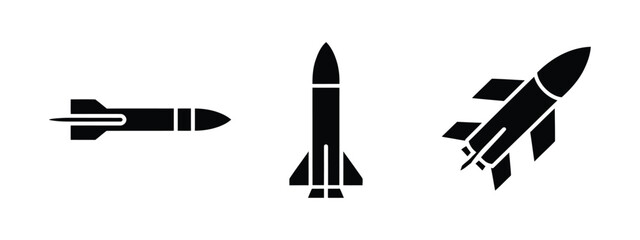 Missile and rocket icon set, defense, aerospace, space exploration, launch vehicle, flight technology, outline and solid symbols, vector illustration. © Ayat 03