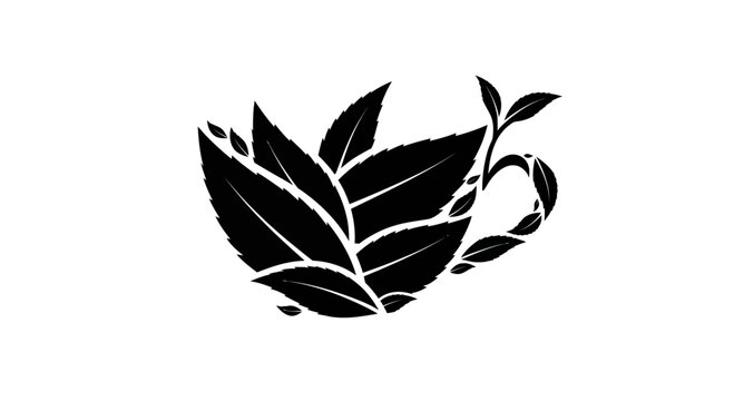 Minimalist tea cup silhouette created with leaf elements