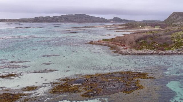 Norway Nordland Br&oslash;nn&oslash;y Br&oslash;nn&oslash;ysund Torgfjorden Vestav&aring;gen Torget Island Torghatten Granite Dome 4K Aerial Drone Footage