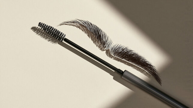 Split-frame eyebrow comparison with two shape templates and spoolie brush, brow design and shaping concept