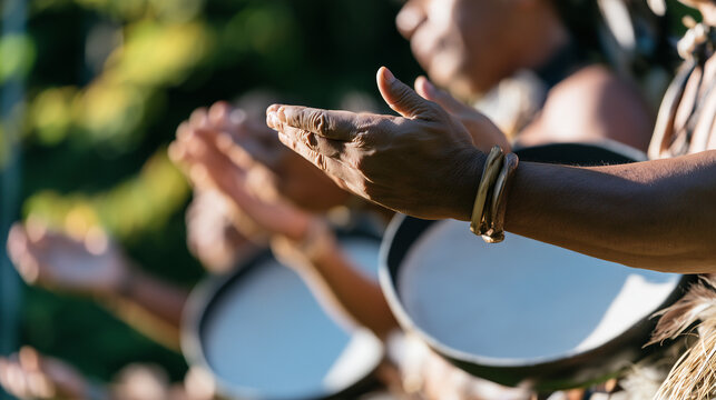 Traditional Indigenous Hands Clapping in Rhythm During the Vibrant Asmat Culture Festival Celebration