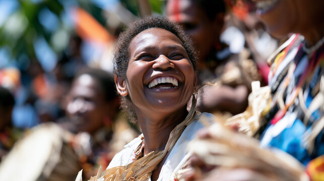 Joyful Participant Celebrating Traditions and Community Spirit at the Vibrant Asmat Culture Festival in Papua Indonesia