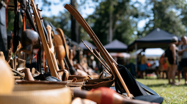 Handcrafted Traditional Wooden Artifacts Displayed During the Vibrant Asmat Culture Festival Celebration