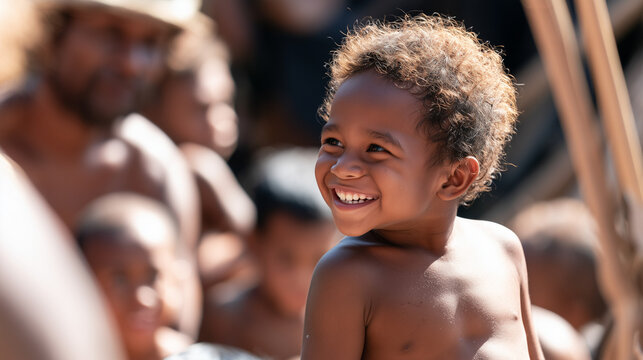 Joyful Portrait of a Young Child Participating in the Vibrant Traditional Asmat Culture Festival Celebration in Papua