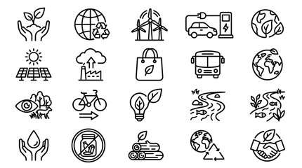 Eco-Friendly Icons: Green Energy, Sustainability, Nature, Recycling, Clean Transport © Ajeng