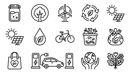 Eco-friendly Icons: Renewable Energy, Recycling, Green Living, Sustainability, Nature © Ajeng