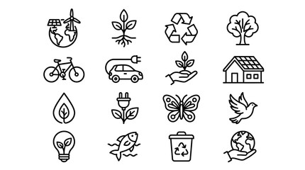 Eco-friendly Icons: Nature, Sustainability, Renewable Energy, Recycling, Green Living © Ajeng