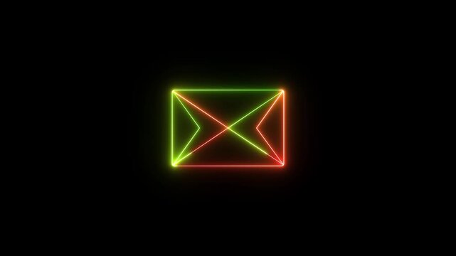 Glowing email security interface showing animation on black background. Spam filtering and safe messages.