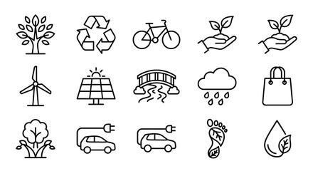 Eco-Friendly Icons: Nature, Sustainability, Green Energy, Recycling, and Transportation © bahlil