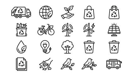 Ecology Icons: Environment, Recycling, Renewable Energy, Nature, Transportation Icons Set © bahlil