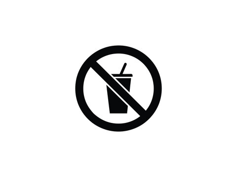 No drinks allowed sign a black silhouette of a beverage in a circle with a slash drink cup