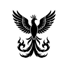 Fototapeta premium Premium Neo Minimal Phoenix Bird icon featuring the legendary mythical bird rising from flames with elegant spread wings and flowing tail feathers. Symbolizes rebirth, immortality, resilience, transfo