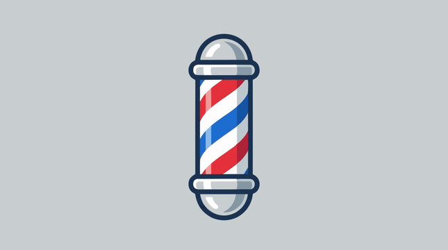 Red white and blue barber pole icon on gray.