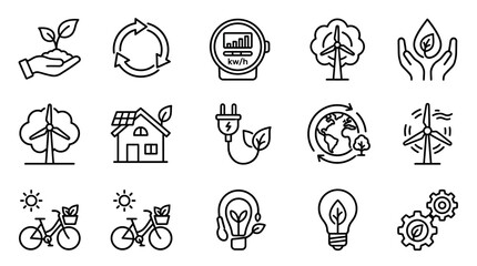 Eco-friendly icons: renewable energy, sustainability, green living, nature, technology © Bobon
