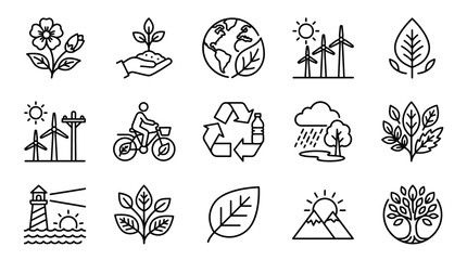 Eco-friendly icons: nature, sustainability, renewable energy, recycling, earth © Bobon
