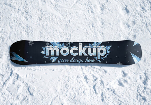 Snowboard Base Mockup On Mountain Snow