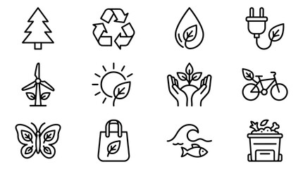 Eco-Friendly Icons: Nature, Recycling, Renewable Energy, and Sustainability Set © Bobon