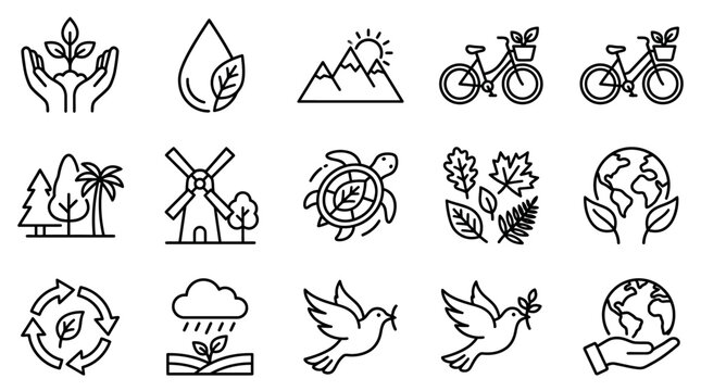 Eco Icons: Nature, Environment, Sustainability, Recycling, Peace & Healthy Planet Symbols