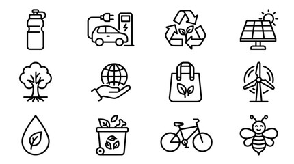 Eco-friendly Icons Set: Sustainability, Green Energy, Nature, Recycling, Electric Car © chaelrafz