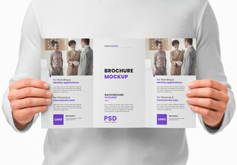 Trifold Brochure Torso Hands Mockup