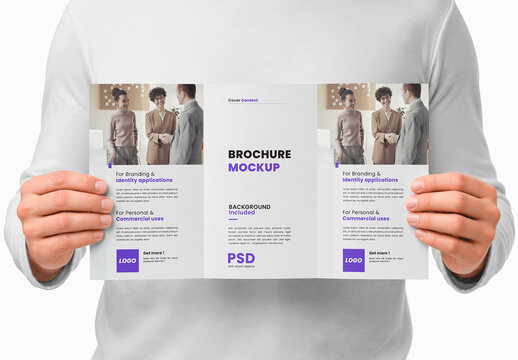 Trifold Brochure Torso Hands Mockup