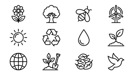 Eco-friendly icons set: nature, recycling, sustainability, renewable energy, growth, planet © chaelrafz