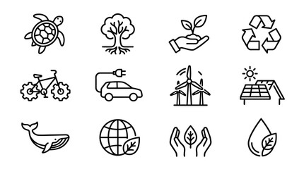 Eco-friendly Icons: Nature, Recycling, Green Energy, Sustainable Living © chaelrafz