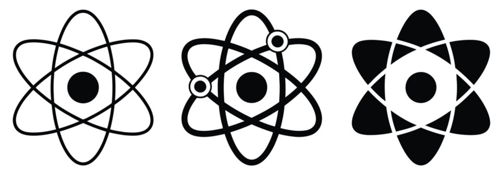 Atom Icons, Science Symbols, Atomic Structure Vector Graphics, Chemistry and Physics Education, Nuclear Science, Scientific Research, Laboratory Design, STEM Learning and Technology Vector 