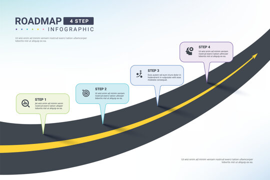 Vector infographic arrow template with 4 steps. Business growth concept. Can be used for web design, timeline, diagram, chart, graph, business presentation.