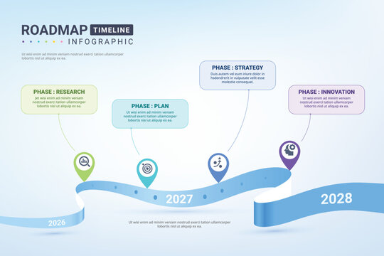 Infographic template for business. 4 Steps Modern milestone diagram with road journey concept, presentation vector infographic.