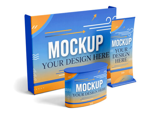 Exhibition Stand Oval Counter Backdrop Mockup