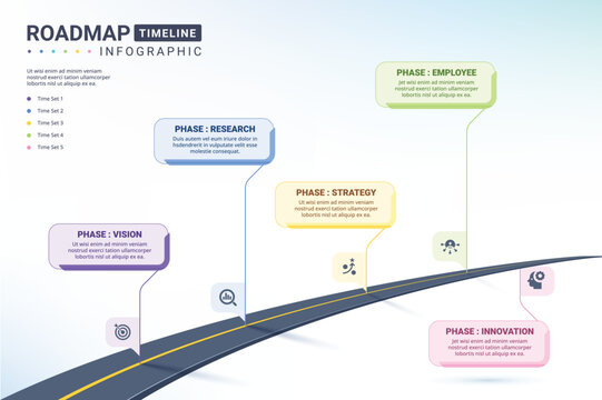 4 Steps Modern milestone diagram with road journey concept, presentation vector infographic.