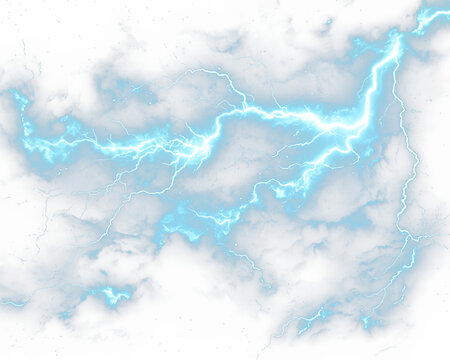 Electric blue lightning bolts crackle across a stormy sky, creating a dramatic, vivid display
