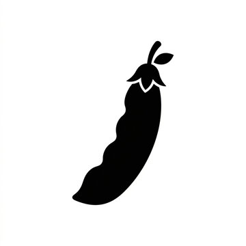 Fresh green pea pod silhouette on white background. Minimalist legume vegetable icon for healthy eating design.