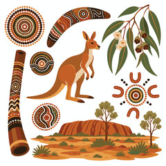 Fototapeta premium Australia Travel Landmarks and Wildlife Flat Vector Illustration
